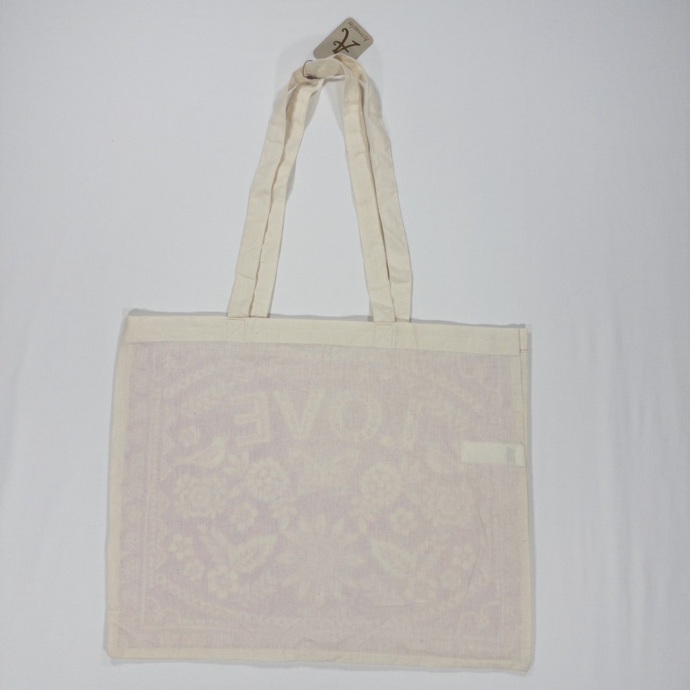 NWT Accessorize Pink Love Folk Floral Cotton Tote Bag Reusable Shopper Boho - Picture 5 of 14